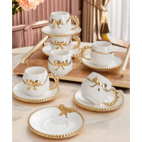 Modern Gold 6 Person Coffee Cup Set 